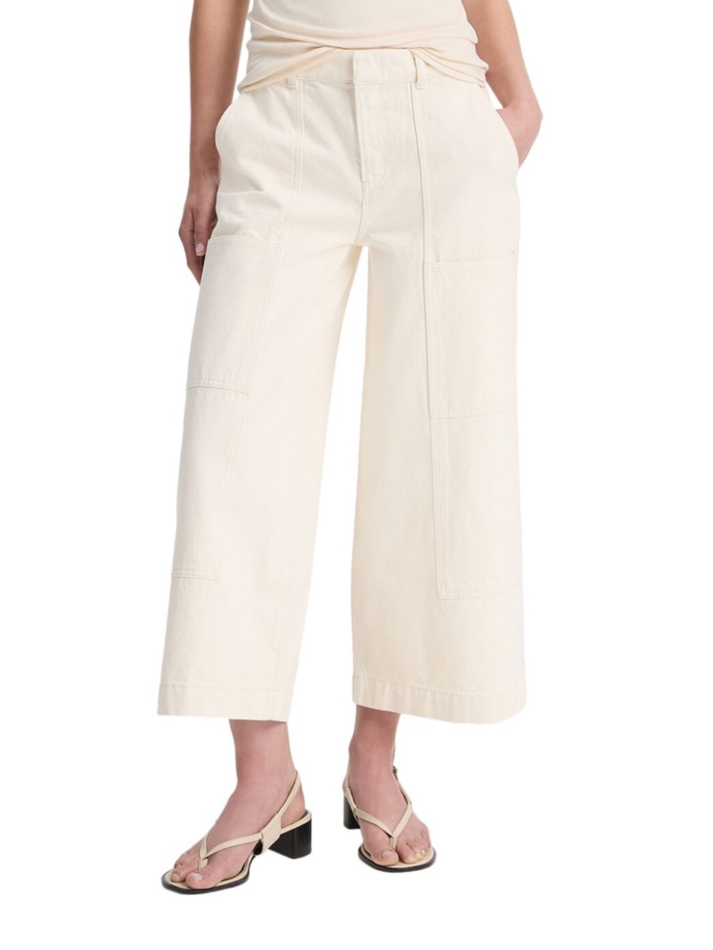 VINCE Women's Cotton Mid-Rise Utility Wide Crop Pant Size 28 Flaxen